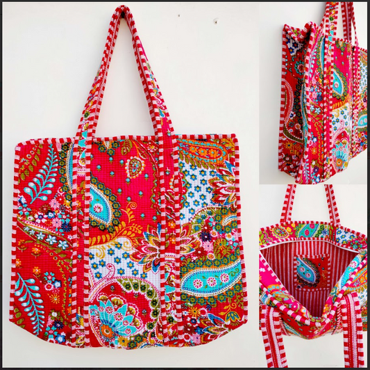 Large Reusable Foldable Cotton Tote Bag with Zip - 17x18 inches