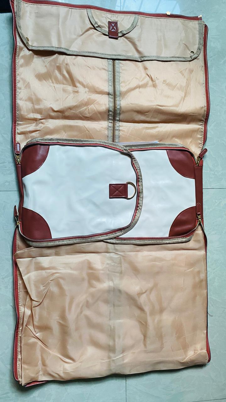 Large Foldable Travel Duffle Bag - Ivory and Tan